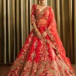 Red Raw Silk Cutdana Work Lehenga Set