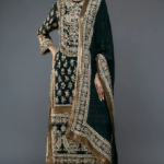 Bottle Green Chiffon Thread & Sequins Embroidered Kurta Set