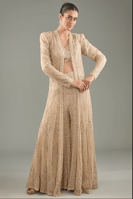 Ivory Gold Crepe Hand Embroidered Sharara Set
