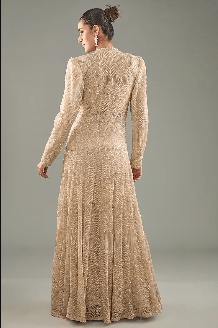 Ivory Gold Crepe Hand Embroidered Sharara Set - Image 2