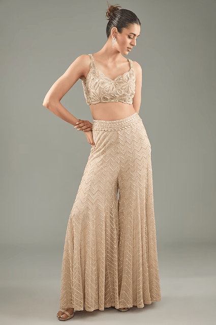 Ivory Gold Crepe Hand Embroidered Sharara Set - Image 3