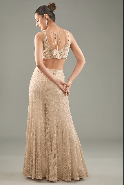 Ivory Gold Crepe Hand Embroidered Sharara Set - Image 4