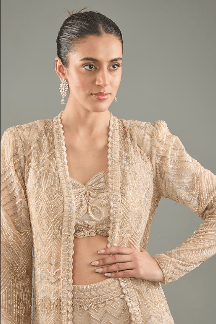 Ivory Gold Crepe Hand Embroidered Sharara Set - Image 5