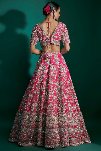Fuchsia Raw Silk Sequins Hand & Machine Embroidered Lehenga Set - Image 2