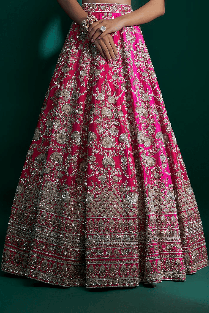Fuchsia Raw Silk Sequins Hand & Machine Embroidered Lehenga Set - Image 3