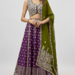 Purple Slub Silk Mirror Embroidered Lehenga Set