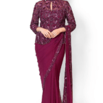 Wine Chiffon & Net Embroidered Jacket Saree Set