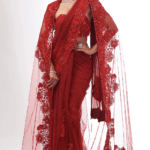 Red Tulle Hand Embroidered Jacket Saree Set