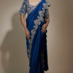 Navy Blue Silk Cutwork Embroidered Saree Set
