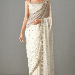 Ivory Georgette Embroidered Saree