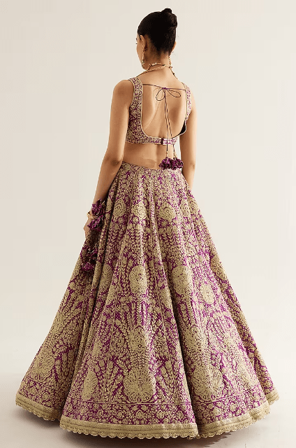 Grape Wine Brocade Gold Zari Embroidered Lehenga Set - Image 2