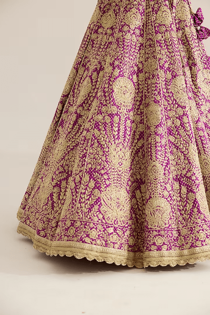 Grape Wine Brocade Gold Zari Embroidered Lehenga Set - Image 3