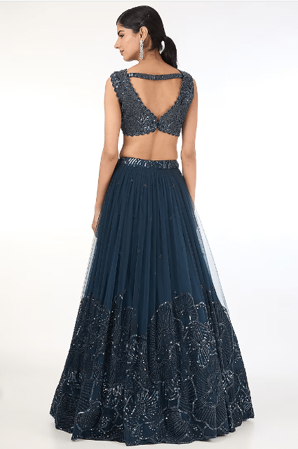 Blue Tulle Embroidered Lehenga Set - Image 2