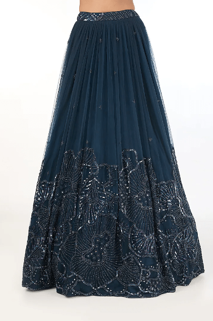 Blue Tulle Embroidered Lehenga Set - Image 4