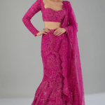 Pink Tulle Hand Embroidered Lehenga Set