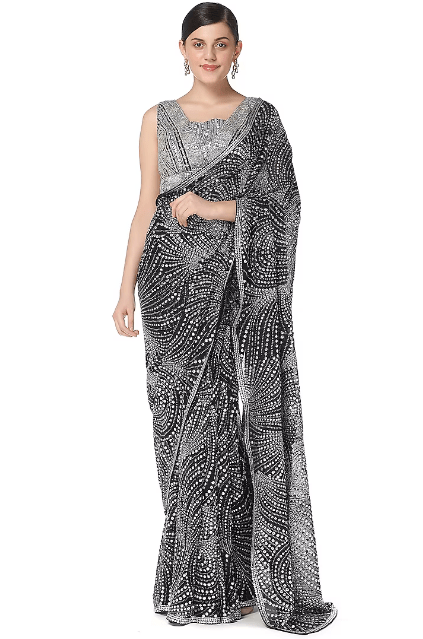Black Embroidered Saree Set