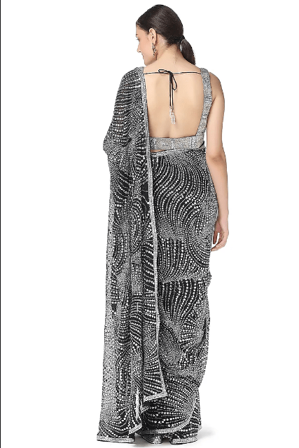 Black Embroidered Saree Set - Image 2