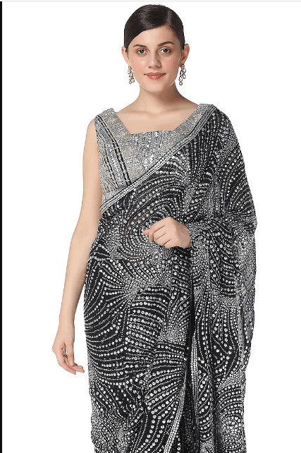 Black Embroidered Saree Set - Image 3