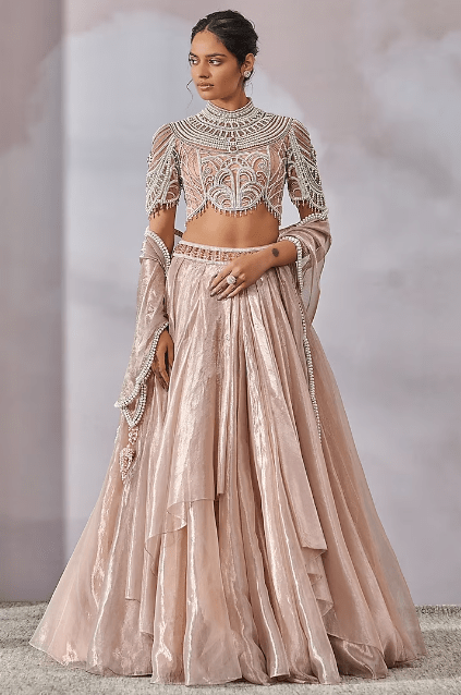 Old Rose Silk Tissue Lehenga Set