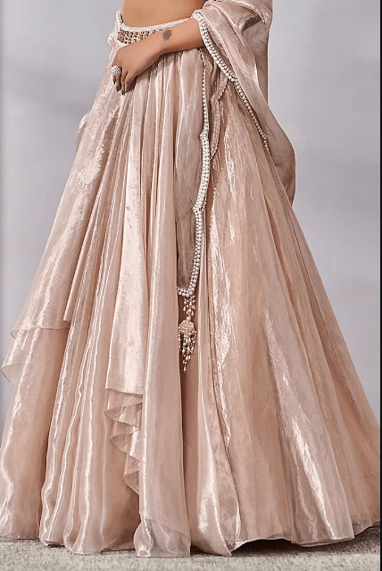 Old Rose Silk Tissue Lehenga Set - Image 3