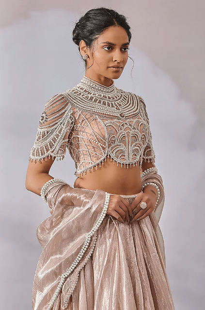 Old Rose Silk Tissue Lehenga Set - Image 4