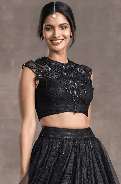 Black Tulle Draped Lehenga Set - Image 3