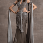 Oyster Grey Chiffon Draped Saree Set