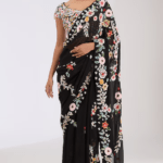 Black Georgette & Crepe Hand Embroidered Saree Set