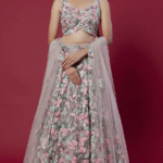 Pink & Mint Green Embroidered Lehenga Set