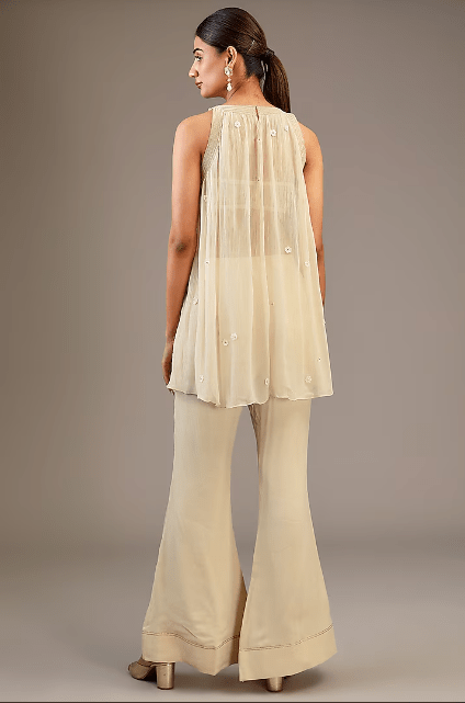 Off-White Chiffon Aari Hand Embroidered Tunic Set - Image 2