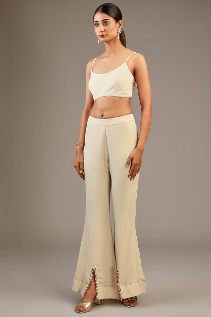 Off-White Chiffon Aari Hand Embroidered Tunic Set - Image 3