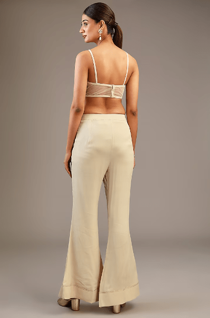 Off-White Chiffon Aari Hand Embroidered Tunic Set - Image 4