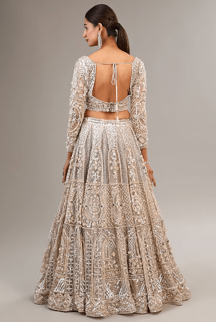 Ivory Tulle Net Sequins & Crystal Embroidered Lehenga Set - Image 2