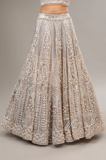 Ivory Tulle Net Sequins & Crystal Embroidered Lehenga Set - Image 3