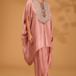 Flamingo Pink Silk Dori Embroidered Kaftan Set