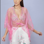 Pop Pink Net Thread Embroidered Kaftan