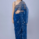Sapphire Blue Net Floral Saree