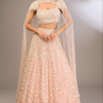 Powder Pink Organza Scalloped Moti Embroidered Lehenga Set