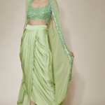 Pista Green Cotton Satin Dhoti Skirt Set