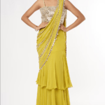 Mustard Georgette Tiered Saree Set