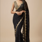 Black Georgette Cutdana Embroidered Saree Set