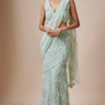 Green Net Cutdana Hand Embellished Saree Set