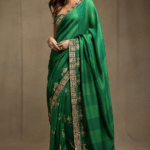 Green Raw Silk Foil Embellished Saree Set
