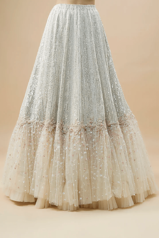 Ivory Net & Organza Floral Jaal Embroidered Lehenga Set - Image 2
