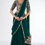 Bottle Green Georgette Zardosi Embroidered Lehenga Saree Set