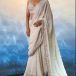 Ivory Georgette Pearl & Sequins Embroidered Saree Set