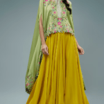 Green Dupion Silk Thread Embroidered Cape Set