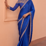 Blue Pure Satin Dori & Bead Embroidered Saree Set