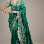 Dark Green Kora Silk Cutdana & Pearl Embroidered Saree Set