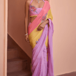 Multi-Colored Crepe 3D Floral Boota Embroidered Saree Set